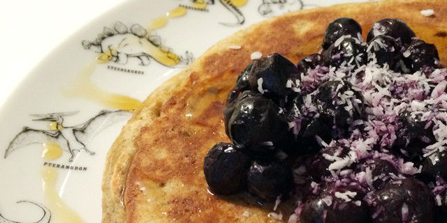 Banana and Coconut Pancakes with Blueberries