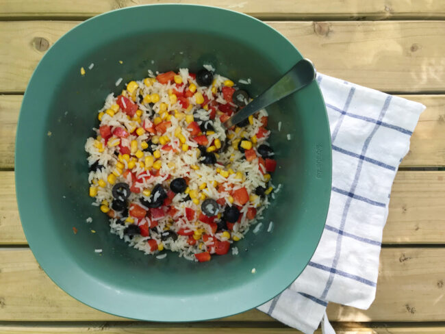 Multi-coloured picnic rice salad