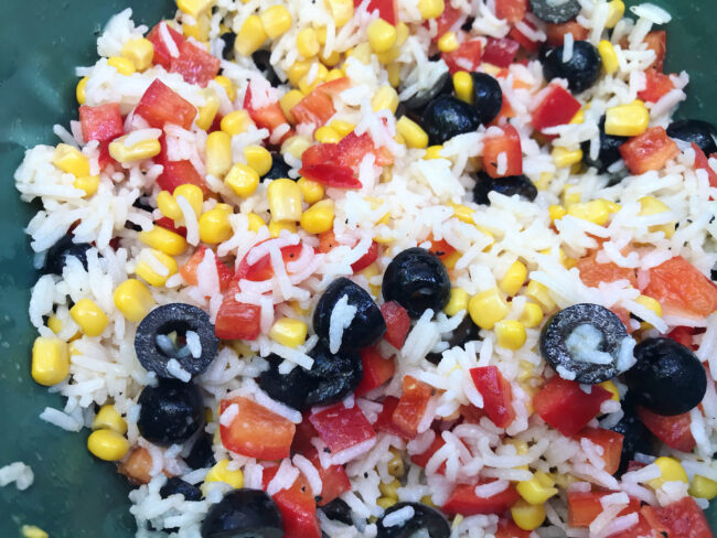 Multi-coloured picnic rice salad
